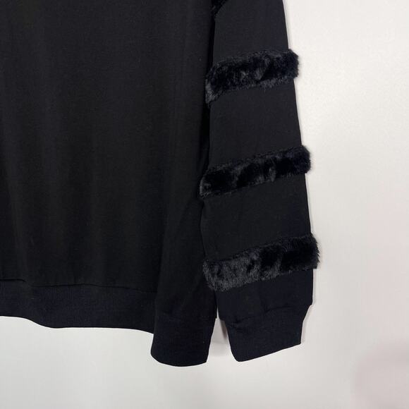 New See and Be Seen Small S Black Faux Fur Striped Detail Crew Neck Sweatshirt - Picture 8 of 11